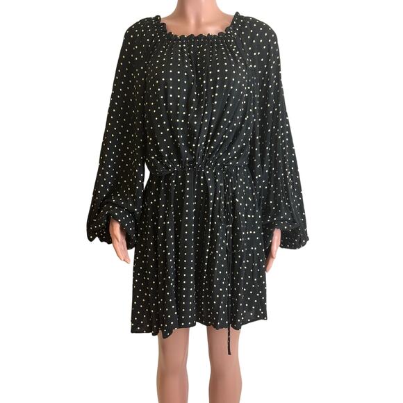 Rotate Birger Christensen Carly Dress Size 8 Black Polka Dot Off The Shoulder - Picture 2 of 16